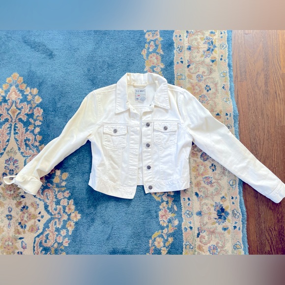 Old Navy Jackets & Blazers - Vintage Old Navy White Blue Jean Jacket Cropped Size Medium